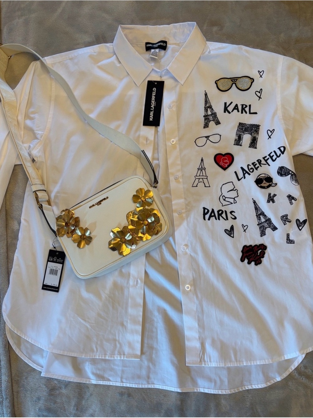 Karl Lagerfeld Bundle- Button down shirt and cross body bag.